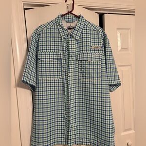 Men's Casual Blue and Green Plaid Shirt